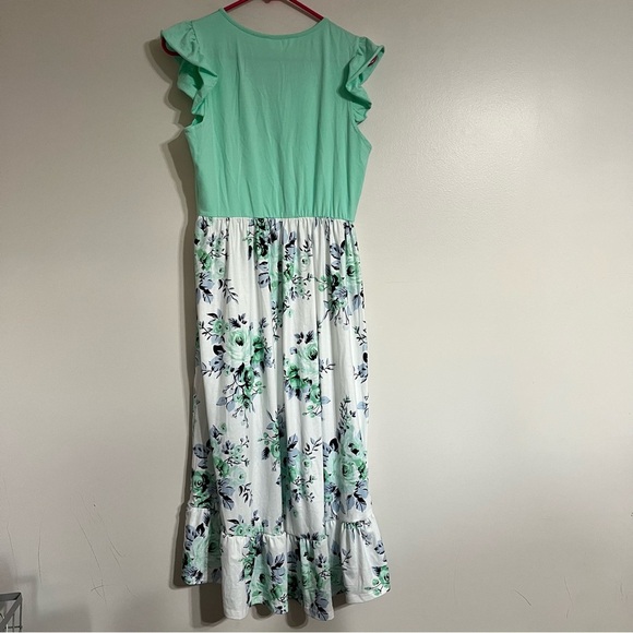 NWT Womens PatPat Ruffle Sleeve Hi-Lo Floral Print Teal White Dress Size Medium - Picture 5 of 8